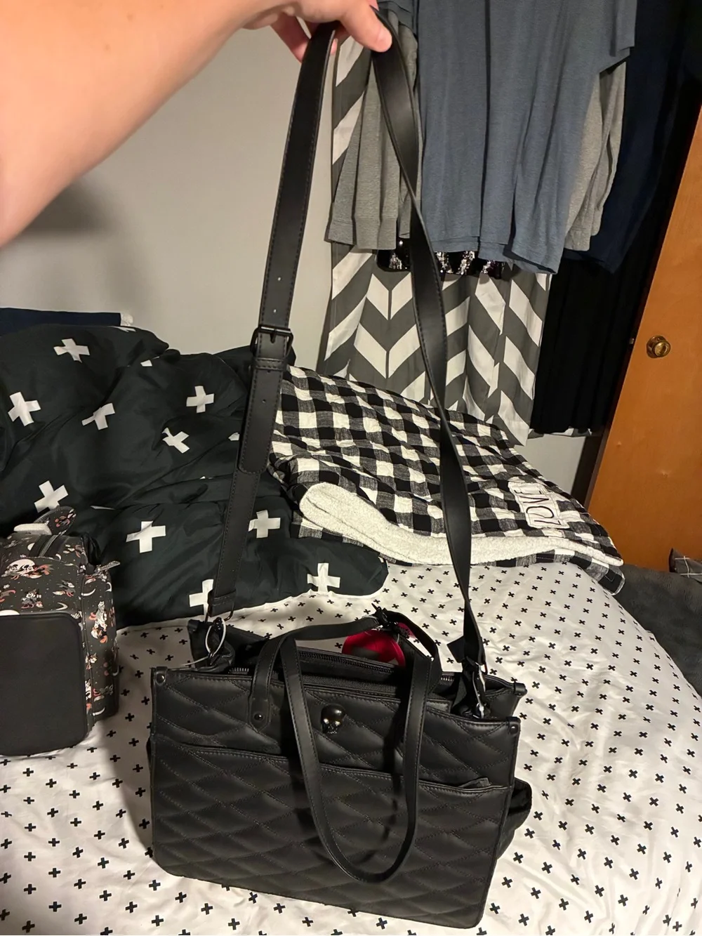 Betsey Johnson Halloween Black Quilted Skull hearts Purse Bag with wallet pouch